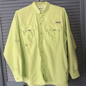 Columbia PFG Fishing Sports Lime Green Button-Up Shirt Long Sleeve XL